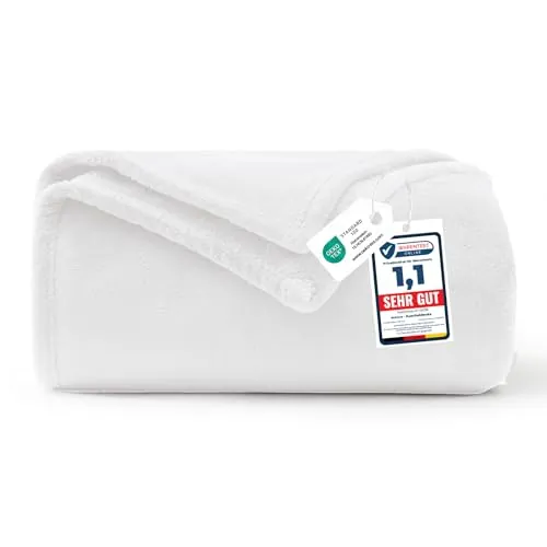 WAVVE Manta 130 x 150 cm Blanco Puro, Manta Polar de Franela de Microfibra, Suave y Cálida para Sofá y Cama, Manta para 1 Persona