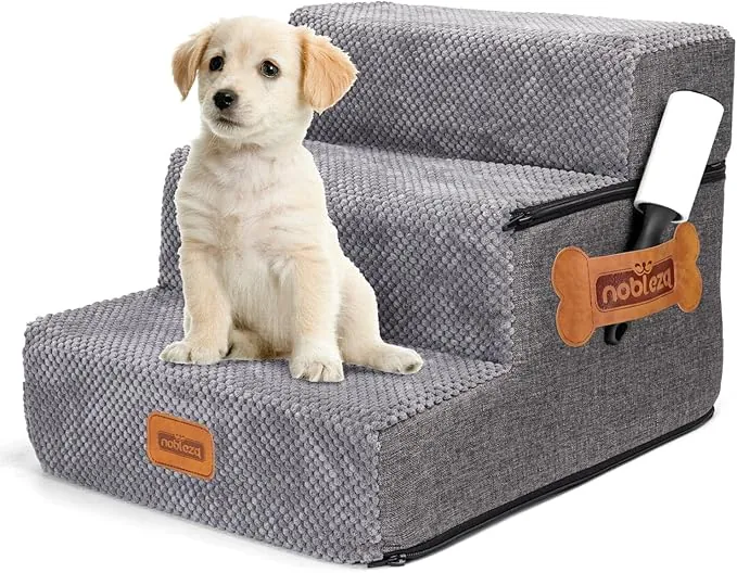 Nobleza Escalera para Perros, Rampa para Perros, Escalera para Cama de Perros Pequeños para Perros y Gatos, Escaleras para Perros Mascotas de 3 Escalones con Rodillo Quitapelusas