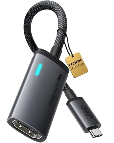 INIU Adaptador USB C a HDMI, Certificación HDMI Oficial con LED Inteligente, 4K@60Hz Compatible con Puertos Thunderbolt 3/4, MacBook Neo iMac Portátil iPad iPhone Samsung Steam Deck Monitor Gaming HDR