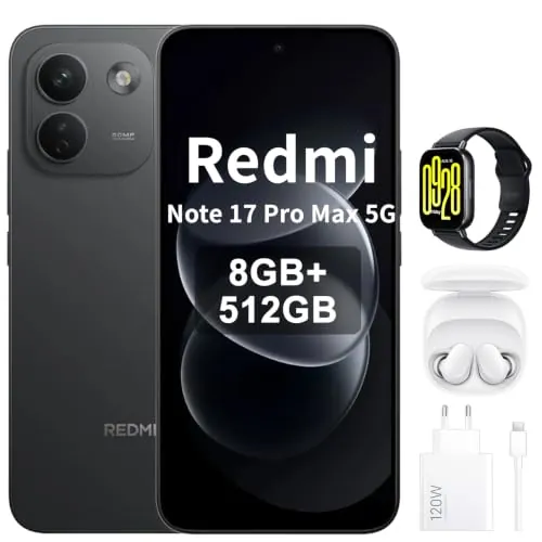 XIAOMI Redmi Note 17 Pro Max 5G Smartphone 8+ 512GB Batería 9210mAh IP66/IP68 Nueva Cámara 50MP Pantalla AMOLED de 6.83 pulgadas Negro Incluye Cargador 120W Auriculares Reloj