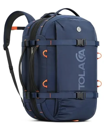 Tolaccea Mochila de Viaje 40L-50L Cabina Avión, Mochila Grande para PC 16" | Material RPET, Ampliable 40-50L, Compartimento portátil 16" apertura 180°, con Compartimento Húmedo, Mochila, Asa y Bandolera