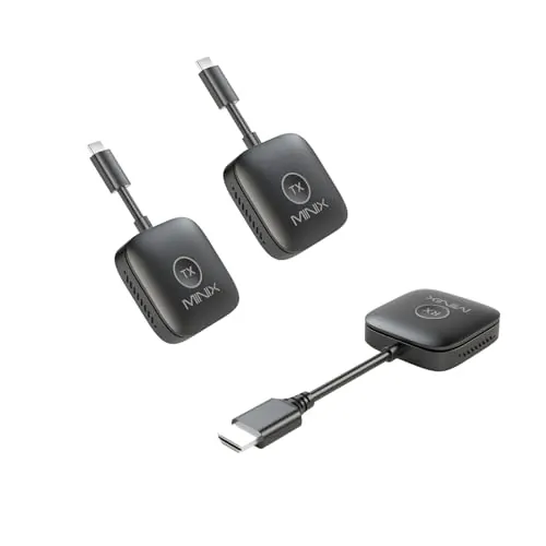 MINIX HDMI inalámbrico: dos Transmisores y un Receptor, extensión multipantalla Plug & Play, Dongle inalámbrico dual USB-C a HDMI 1080p, 164FT/50M/WiFi 2.4G/5G/60Hz, Bluetooth HDMI para TV/PC/portátil