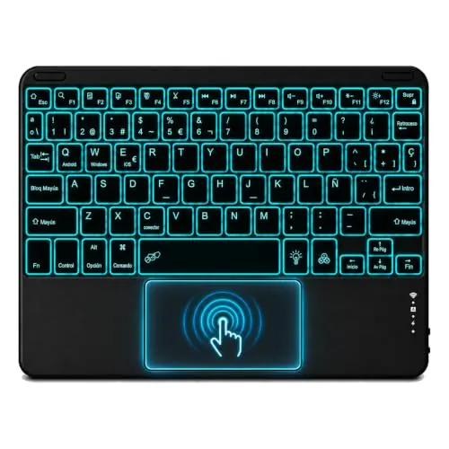 Teclado Bluetooth con Touchpad para iPad,Teclado Español Ñ Luz para Tablets | Teclado Inalámbrico Retroiluminado para Android,iOS,Teclado con 7 Colores Recargable Portátil QWERTY para iPad,Samsung,Huawei