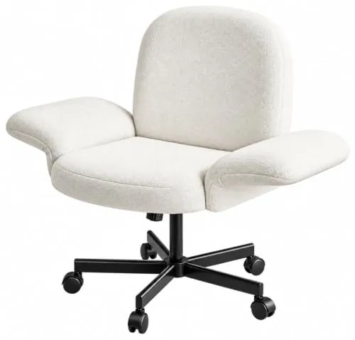 Marsail Silla Escritorio Patas Cruzadas, Brazos Abatibles 6 Pos, Beige | Respaldo Reclinable, Soporta 150kg, Giratoria 360°, Altura Regulable, Chenilla Suave, Para Tocador y Home Office
