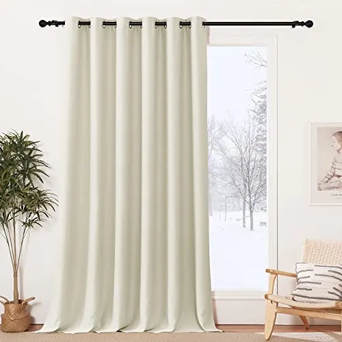PONY DANCE Cortina Opaca 1 Pieza,Termica Aislante Frio y Calor | 200x245cm(AnxAl),Beige Claro, Cortina Blackout para Dormtiorio/Salon, Bloquea Luz,Proteccion UV, con Ojales