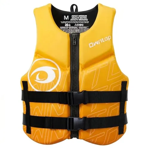 Owntop Chaleco de Ayuda a la Flotabilidad para Adultos | Chaleco de Flotabilidad de Neopreno | Chaleco de Natación Plegable y Ligero con Doble Hebilla | para Kayak, Paddle y Pesca(Amarillo,XL)