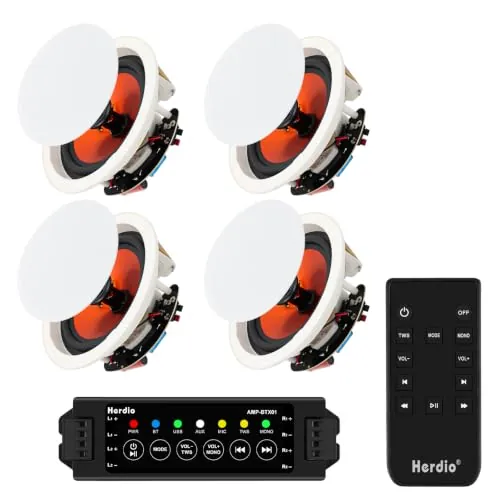 Herdio Altavoces de Techo 4 Pulgadas - Potencia Máxima 240 Vatios, 2 Vías, Montaje Empotrado, Altavoz Pasivo Baño, Cocina, Sala de Estar, Oficina (1 Par)