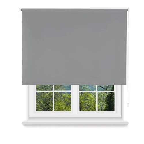 MERCURY TEXTIL- Estor Enrollable Opaco, Blackout, Fácil de Instalar, Protección de Pantalla para Ventanas, Cierra el Paso de la luz (Gris, 90x180cm)