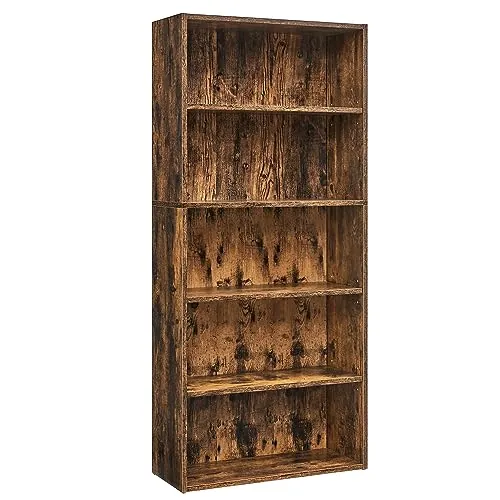 VASAGLE Custos Colección - Librería de 5 Niveles, Estantería de Libros, Organizador con Compartimentos, Estantes Abiertos, para Sala de Estar, Oficina, Dormitorio, Marrón Rústico LBC165X01
