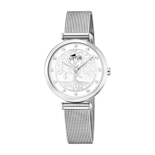 LOTUS Reloj Mujer Analógico de Acero Inoxidable 316l Plateado - Movimiento de Cuarzo - Cristal Mineral de Alta Resistencia - Resistente al Agua 5 ATM 18708/1 - Trendy