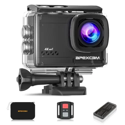 Apexcam Cámara Deportiva 4K60 EIS con Bolsa Organizadora WiFi Cámara subacuática Impermeable 40M Action Camera Gran Angular 2.4G Remoto 2 baterías de 1350mAh y Accesorios Multiples
