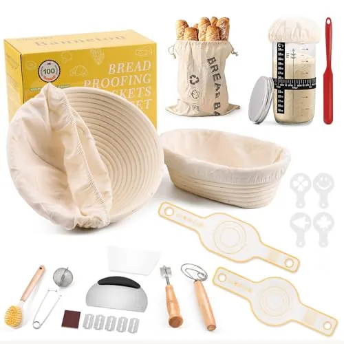 Clheatky Cesta Fermentacion Pan Ovalada & Redonda, Banneton Proofing Basket, Accesorios de Panadería Para Masa Madre, Utensilios de Panadería, Cestas de Fermentación de Ratán Natural