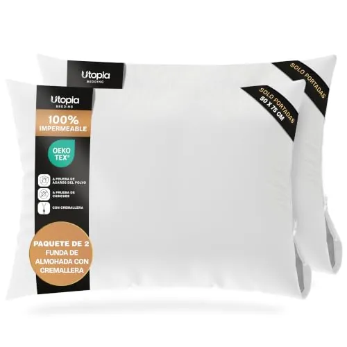 Utopia Bedding Protector de Almohada Impermeable 40x70 cm (Juego de 2) con Cremallera, Funda Almohada Certificado Oeko-Tex