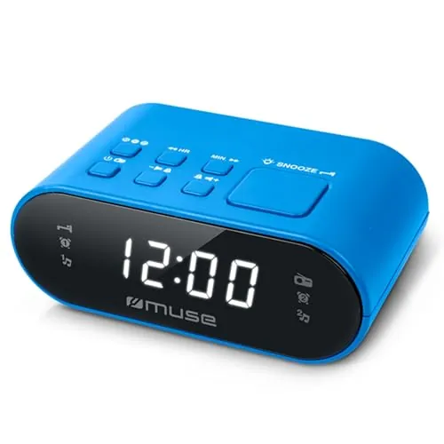 Muse M-10 - Radiodespertador con 2 alarmas PLL, Reloj de 24 Horas, regulador de Intensidad, Color Azul