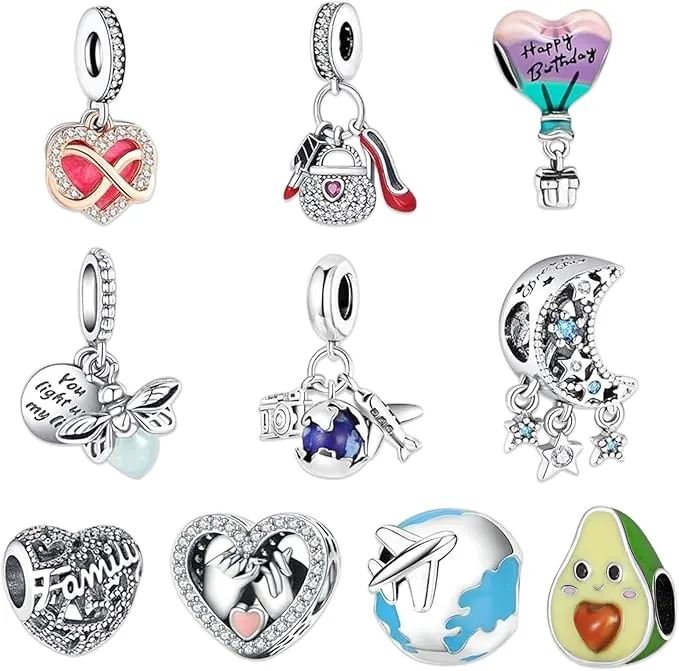 10 Piezas Charms Abalorios, Joyeria Mujer, Compatible con Europeo Pulsera Collar, Regalo de Joyería, Charms de para Mujeres, Familiares y Amigos