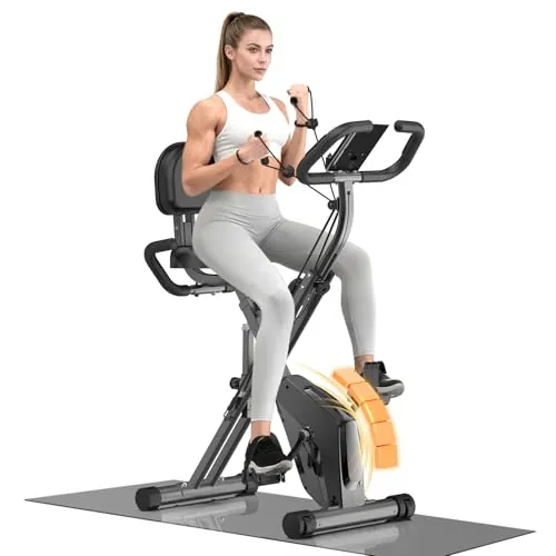 Dskeuzeew Bicicleta estática plegable 4 en 1 Magnéticas Bicicleta Estatica para casa con Banda de Resistencia, Monitor LCD y Medición de Pulso Max 150KG