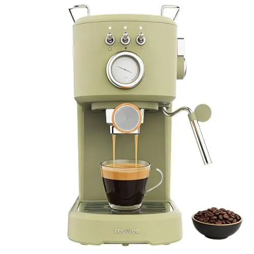 Cecotec Cafetera Espresso Power Espresso 20 Retro Green Elite. 1100 W, 20 Bares, Vaporizador Orientable, Brazo Portafiltros con Doble salida y 2 Filtros, 1,25 Litros