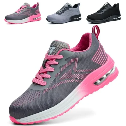 WUAYAMI Zapatos De Seguridad Hombre Mujer Zapatillas de Trabajo Ligeros Calzado de Seguridad con Puntera de Acero Calzado De Trabajo Comodo Transpirables, Rosa, 37 EU