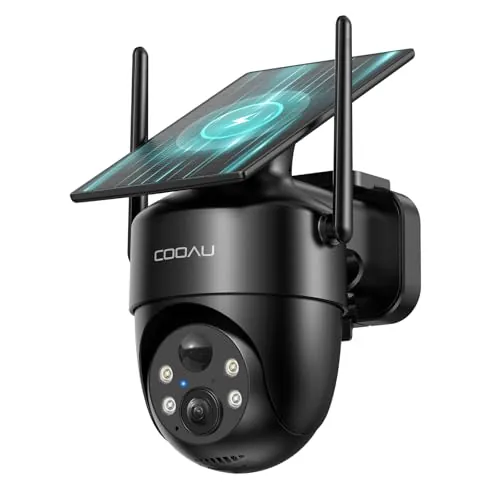 COOAU 2K Camara Vigilancia WiFi Exterior Solar,Carga en Días Nublados,Negro