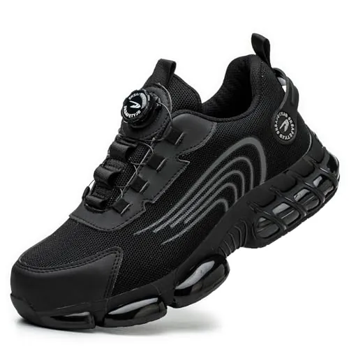 Zapatos de Seguridad para Hombre Mujer Zapatillas Ligeros Calzado Trabajo Comodo Antideslizante con Puntera de Acero Black 43 EU