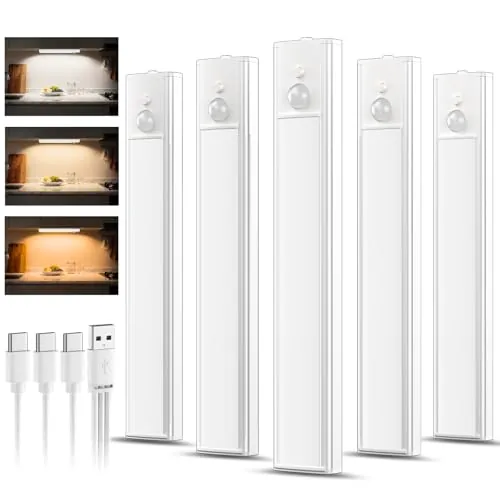 daphomeu 5 Pack Luces led Cocina Recargables, 3 Temperatura de Color | Luz Armario Sensor Movimiento, Luz Sensor Movimiento Interior, Lampara Led para estantería, armario de escaleras