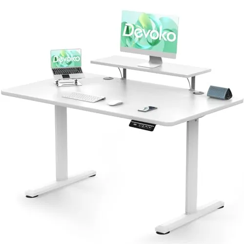 Devoko Escritorio Elevable Eléctrico con Tablero 120 x 60cm, Escritorio Regulable en Altura 73-118cm, 2 Opciones de Memoria Inteligente para Estudiar, Trabajar(120×60cm,Blanco)
