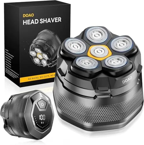 Doao Afeitadora Cabeza Hombre, Cabezales MagnéTica 6D Mejorada, Afeitado En 2 Min, Maquina Para Afeitar Cabeza En Seco Y HúMedo Con Pantalla Led, 180 Mins Uso, Resistente Al Agua, Carga RáPida Usb