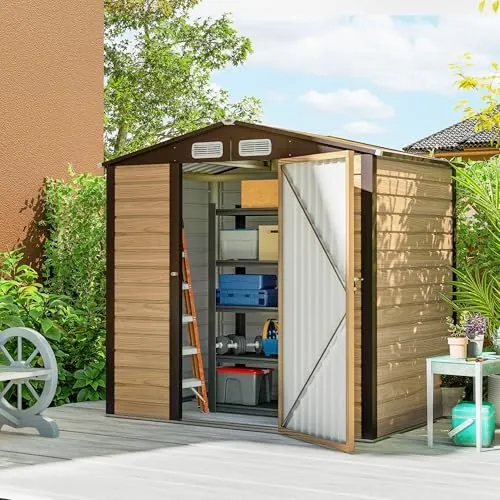 Outsunny Caseta de Jardín Exterior Metálica 2,27 m² 190x131x188 cm Roble