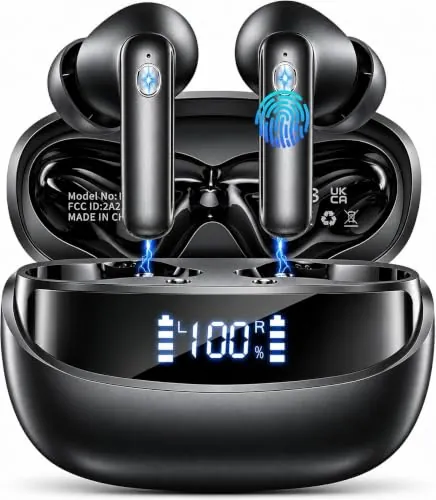 Auriculares Inalambricos Bluetooth 5.4, Auriculares Bluetooth HiFi Estéreo con HD Mic, Auriculares in ear IP7, Mini Cascos Inalambricos con LED Pantalla, Reproducción de 48H, para Deportivos Trabajos