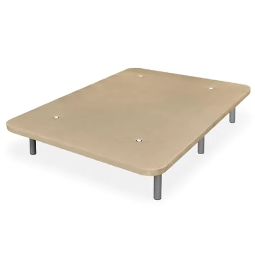 amuéblate Online - Base Tapizada 3D Reforzada, Gran Estabilidad con 5 Barras Transversales y 6 Patas metálicas roscadas de 25cm, 135 x 190, Beige