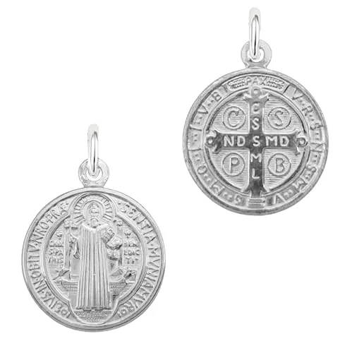 Only faith Colgante Medalla de San Benito 15 mm en Plata de Ley 925, Colgante con Cruz de Poder, 1,5 cm (Medalla Mediana)
