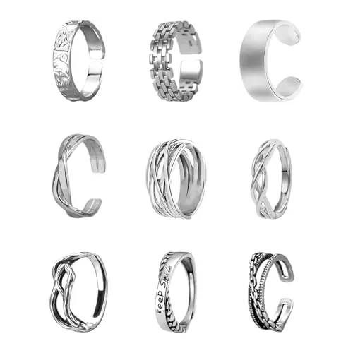 FDGGT 9 Piezas Anillos De Moda, Anillos Ajustables, Anillos Vintage, Anillos Sencillos Y Versátiles, Anillos para Hombre