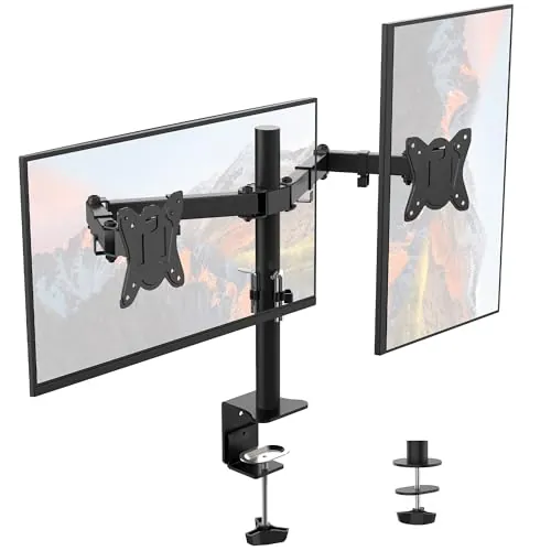 GRIFEMA GB2001-2 Soporte Monitor Doble 13-32 Pulgadas VESA 75/100 Negro | Brazo para Escritorio, Rotación 360°, Inclinación y Giro, 9 kg por Brazo, Hogar, Oficina, Videojuegos