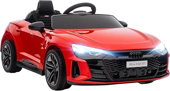 HOMCOM Coche Eléctrico para Niños de +3 Años Audi RS e-Tron GT Coche de Batería 12V con Mando a Distancia Faros LED Bocina Música USB y Apertura de Puerta 3-5 km/h Rojo