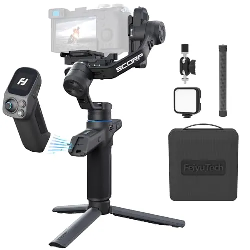 FeiyuTech SCORP Mini 3 Pro Kit – Gimbal 3 Ejes Todo en Uno con Mango Desmontable, Seguimiento IA y Bolsa de Transporte, Compatible con Cámara, Smartphone y Cámara Deportiva