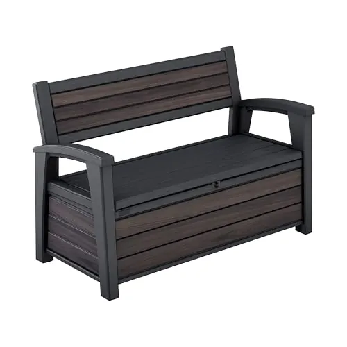 Keter Deco, Banco arcón Exterior, Baúl almacenaje, Capacidad 227 L, Resina, Acabado Efecto Madera Rosewood, 151.7 x 72.5 x 70 cm
