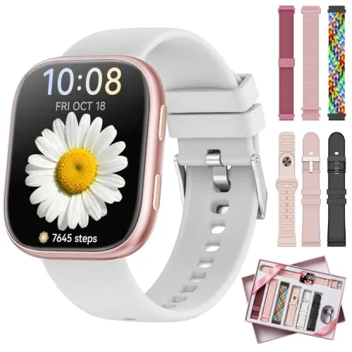 Hwagol Reloj Inteligente Mujer, 1.83" Smartwatch Mujer con 7 Correas, 110+ Modos Deportivos Smart Watch con Bluetooth Llamada/SpO2/Pulsómetro/Monitor Sueño, Impermeable IP67 para Android iOS