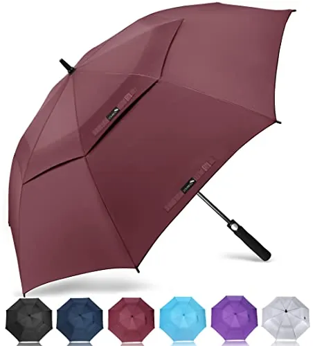 ZOMAKE Paraguas Golf Antiviento Automatico 68 Pulgadas,Extra Grande Paragua Resistente con Doble Toldo Venteado Impermeable A Prueba de Viento Palo Paraguas para Hombre Mujer(Rojo)