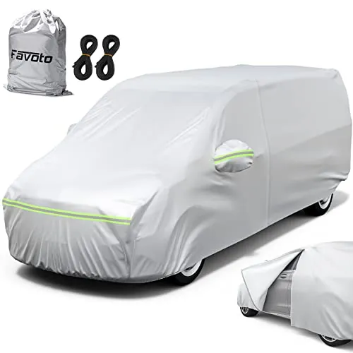 Favoto Cubierta de MPV Impermeable con Cremallera Lateral, Funda de Coche Exterior Anti-UV Transpirable Resistente al Polvo Lluvia Rasguño Nieve al Aire Libre, 525x185x160cm Plata