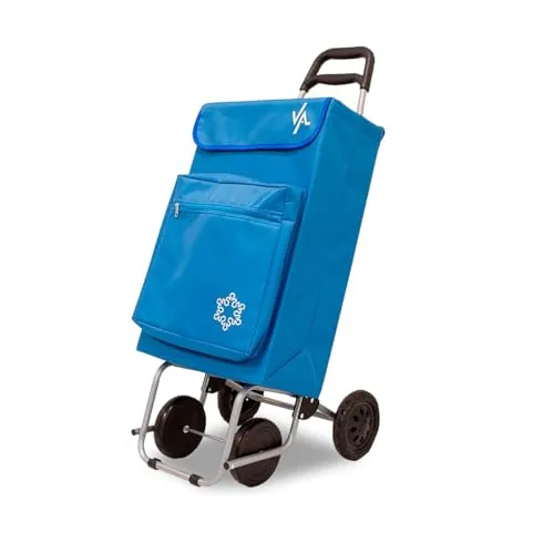 Amig - Carro de la Compra de 4 Ruedas - Bolsillo Exterior para Congelados - Carga Máxima 15kg - Capacidad de 48 litros - 22x40x106 cm - Azul