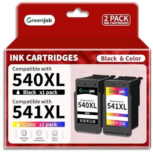Greenjob 540XL 541XL Multipack Cartuchos de Tinta Compatible para Tinta Canon 540 541 XL PG-540XL CL-541XL para Canon Pixma MG3650S MG3650 MG3600 MG4250 MX475 TS5100 MG3150 MG3550 (Negro y Tricolor)