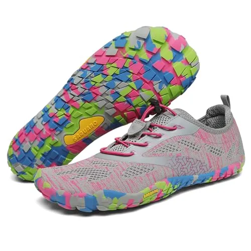 SAGUARO Mujer Barefoot Zapatillas Minimalistas Hombre Ligeras Calzado Minimalista con Suela Zero Drop, Smart II - Zapatos Barefoot Gris Rosa,Gr.41