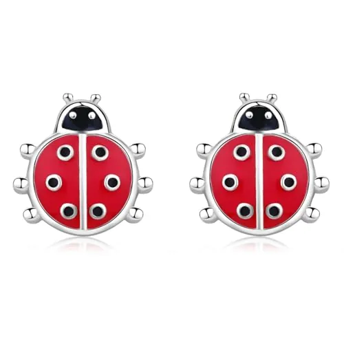Pendientes de mariquita para niñas de plata de ley 925, hipoalergénicos, lindos pendientes de mariquita, joyería regalos para niñas, adolescentes, hijas