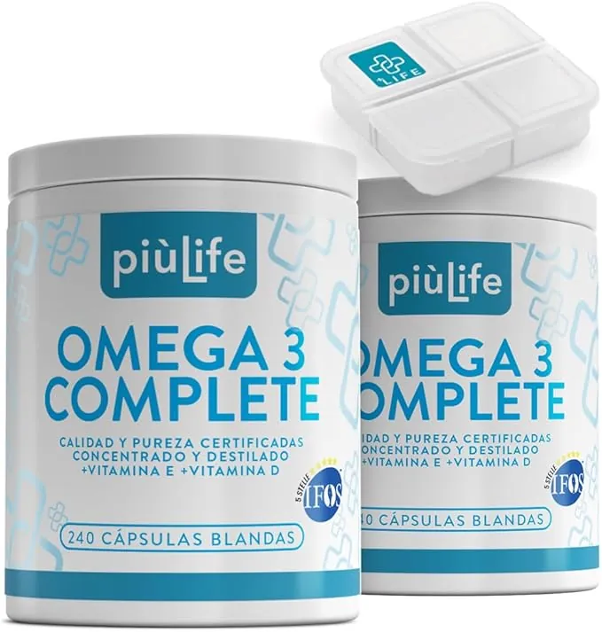 Omega 3 IFOS Certificado Con Vitamina D3 2000 UI PiùLife, 480 Omega 3 Capsulas Blandas, Aceite De Pescado 2000mg Epa Y 1000mg Dha Por Dosis, Fish Oil Triglicéridos, Corazón, Vista, Huesos Y Cerebro