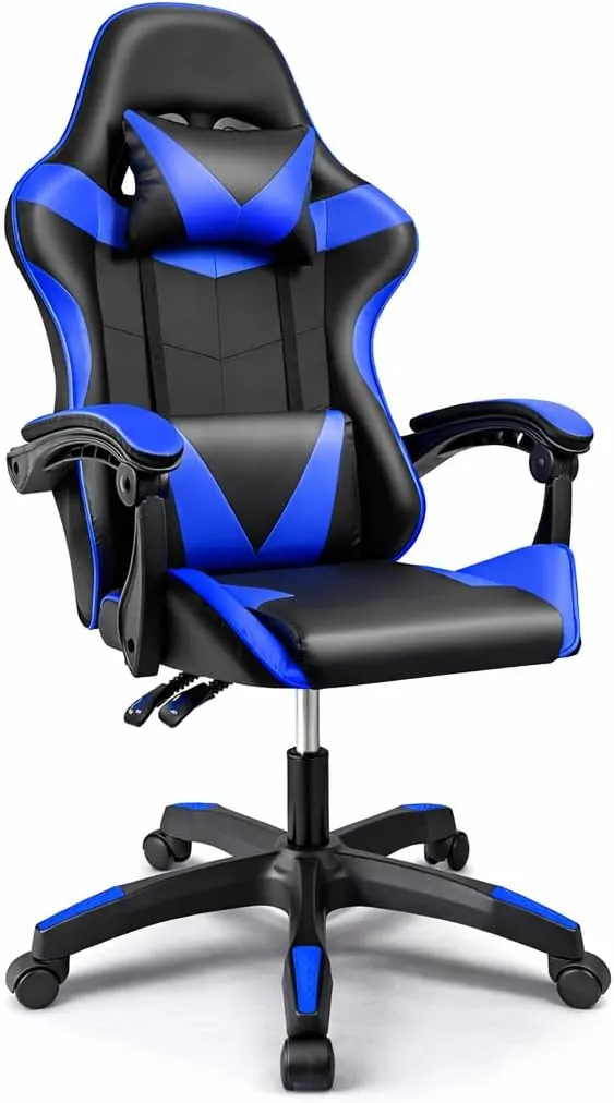 Silla Gaming Ergonómica Reclinable con Cojín Lumbar y Cervical | Altura Ajustable, Reposabrazos Acolchados, Ruedas 360° | Ideal para Oficina, Escritorio, Teletrabajo, Estudio, Juego, Ordenador