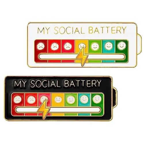 Social Battery Pin, 2 Piezas Divertido Broche para El Estado de áNimo Social Durante 7 DíAs, Agujas de Humor Interactivas, Pines de Esmalte de BateríA Social, Pin de Insignia, Bonito Broche Pins