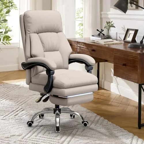 WXJHL Silla de Oficina con Reposapiés, Silla de Oficina Ejecutiva de Respaldo Alto de Cuero con Ruedas, Sillas de Escritorio Ergonómicas con Soporte Lumbar para Oficina en Casa