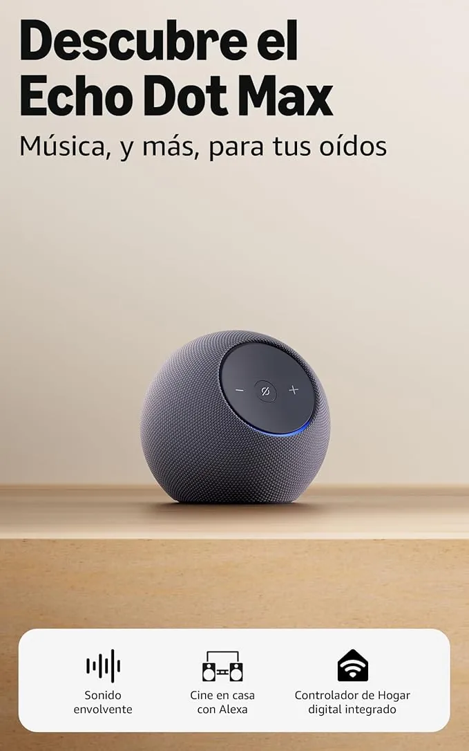 Amazon Echo Dot Max (última generación): altavoz Alexa con sonido envolvente y controlador de Hogar digital integrado, Grafito