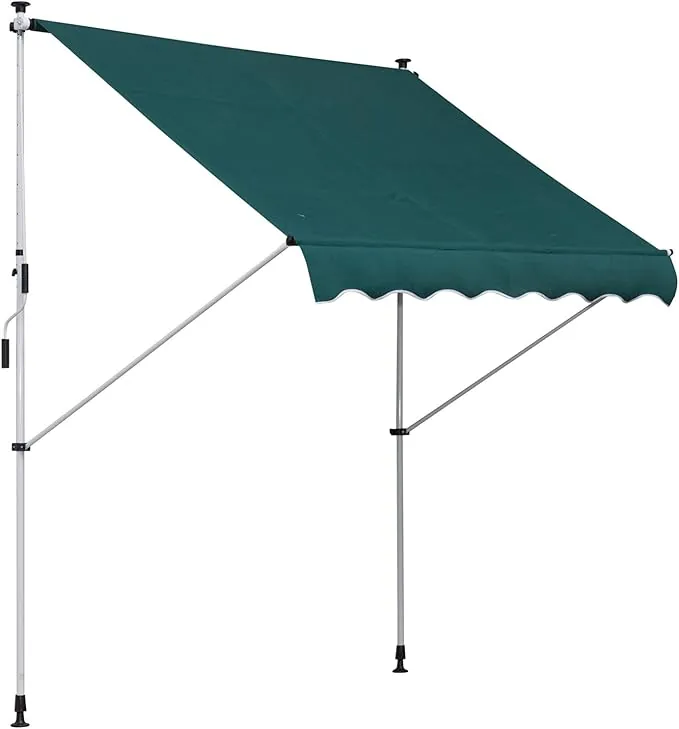 Outsunny Toldo Manual Retráctil 2x1,5 m, Toldo Exterior Terraza Enrollable, Altura Ajustable 170-280 cm, con Manivela, Anti-UV e Impermeable, Sin Taladro, para Balcón, Jardín, Verde