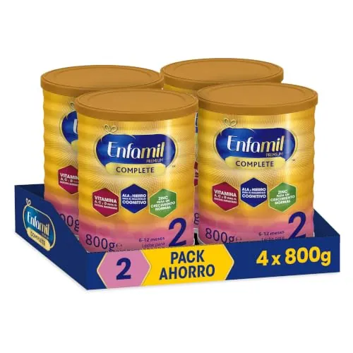 Enfamil Pack Ahorro, Enfamil Premium Complete 2, Fórmula Leche infantil de Continuacion para Lactantes Bebés de 6 a 12 meses, 4x800gr